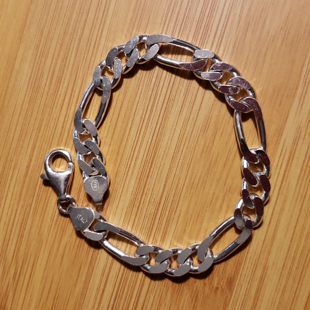 Figaro Silver Bracelet 8in